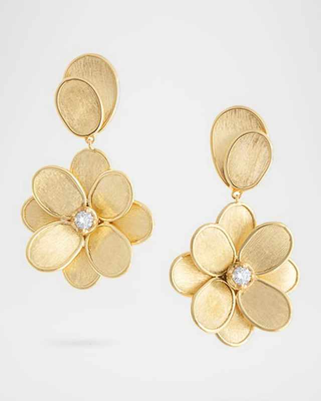 Petali 18K Yellow Gold Single-Drop Earrings with Diamonds